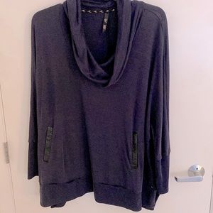 Melissa McCarthy💜 SEVEN7 Poncho style top with faux leather accents, dk purple